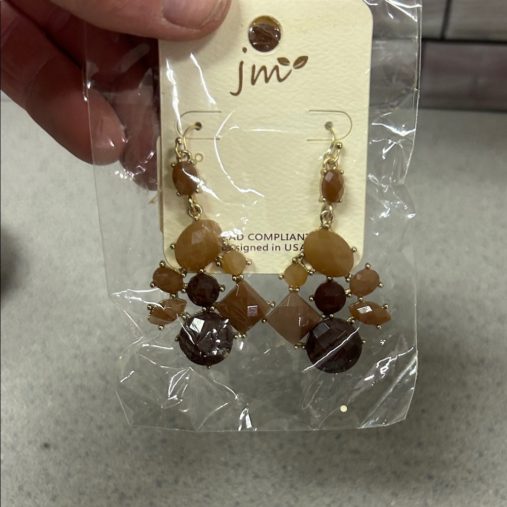 JMO Brown and Gold Gemstone Earrings - Picture 2 of 2